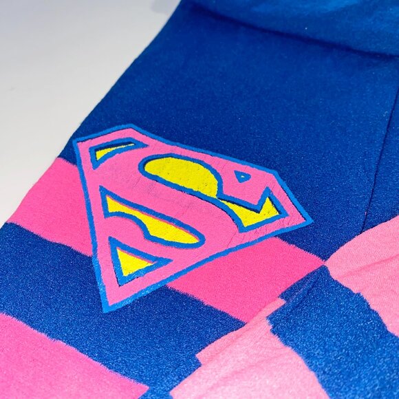 DC COMICS SUPER GIRL LOGO PRE-LOVED L PINK TANK & PINK/BLUE OMBRE STRIPED TIGHTS - Picture 8 of 10